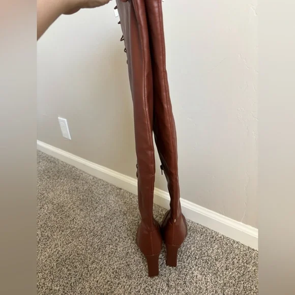 Fashion nova brown 8.5 Brown Over-the-Knee Lace-Up Boots. - Picture 8 of 9
